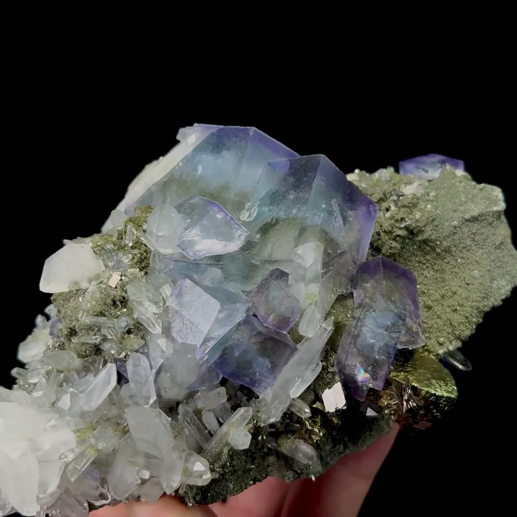 Natural Transparent Blue Cubic Fluorite with Pyrite Crystal and Arsenopyrite Mineral Specimen,High Quality Specimen,YAO GANG XIAN,HUNAN,CHINA(127*80*55mm) - image 2