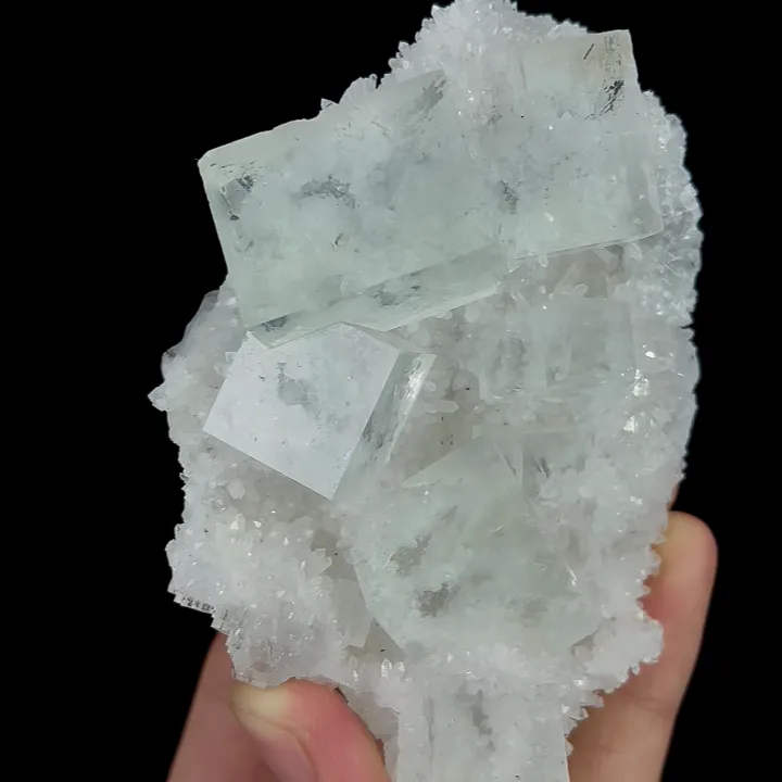 Natural Transparent Cubic Fluorite and Quartz Cluster, Mineral Specimen:Zhejiang,China (70*105*45MM) - image 4