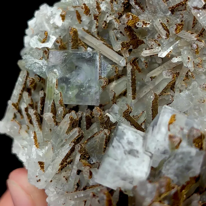 Natural Transparent Cubic Fluorite with Clear Quartz Cluster and Goethite, Mineral Specimen:Shizhuyuan,Chenzhou (80*65*35MM) - image 2