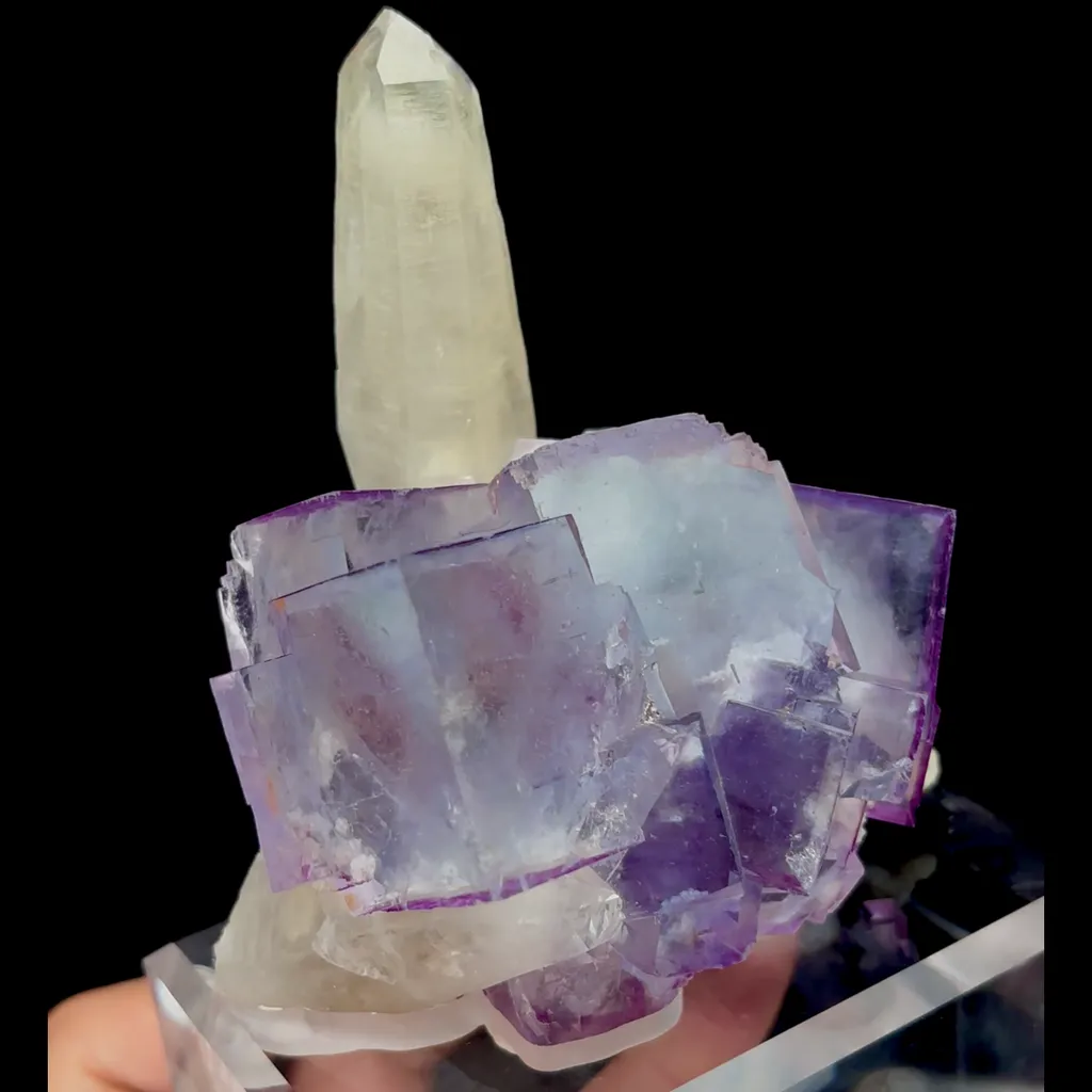 Natural Transparent Purple Cubic Fluorite and Quartz Mineral Specimen,High Quality Specimen,YAO GANG XIAN,HUNAN,CHINA(112*90*50mm) - image 2