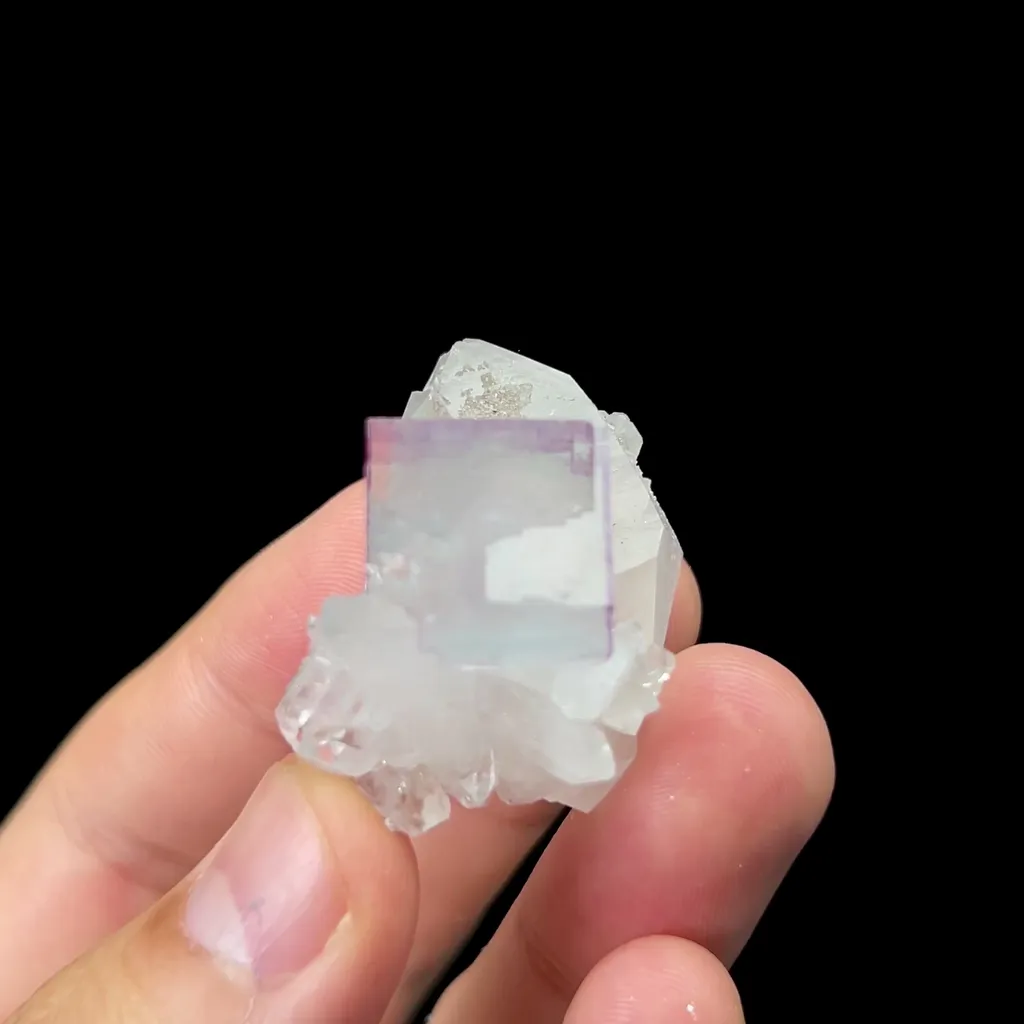 Natural Transparent Purple Cubic Fluorite and Quartz Mineral Specimen,High Quality Specimen,YAO GANG XIAN,HUNAN,CHINA(35*25*20mm) image