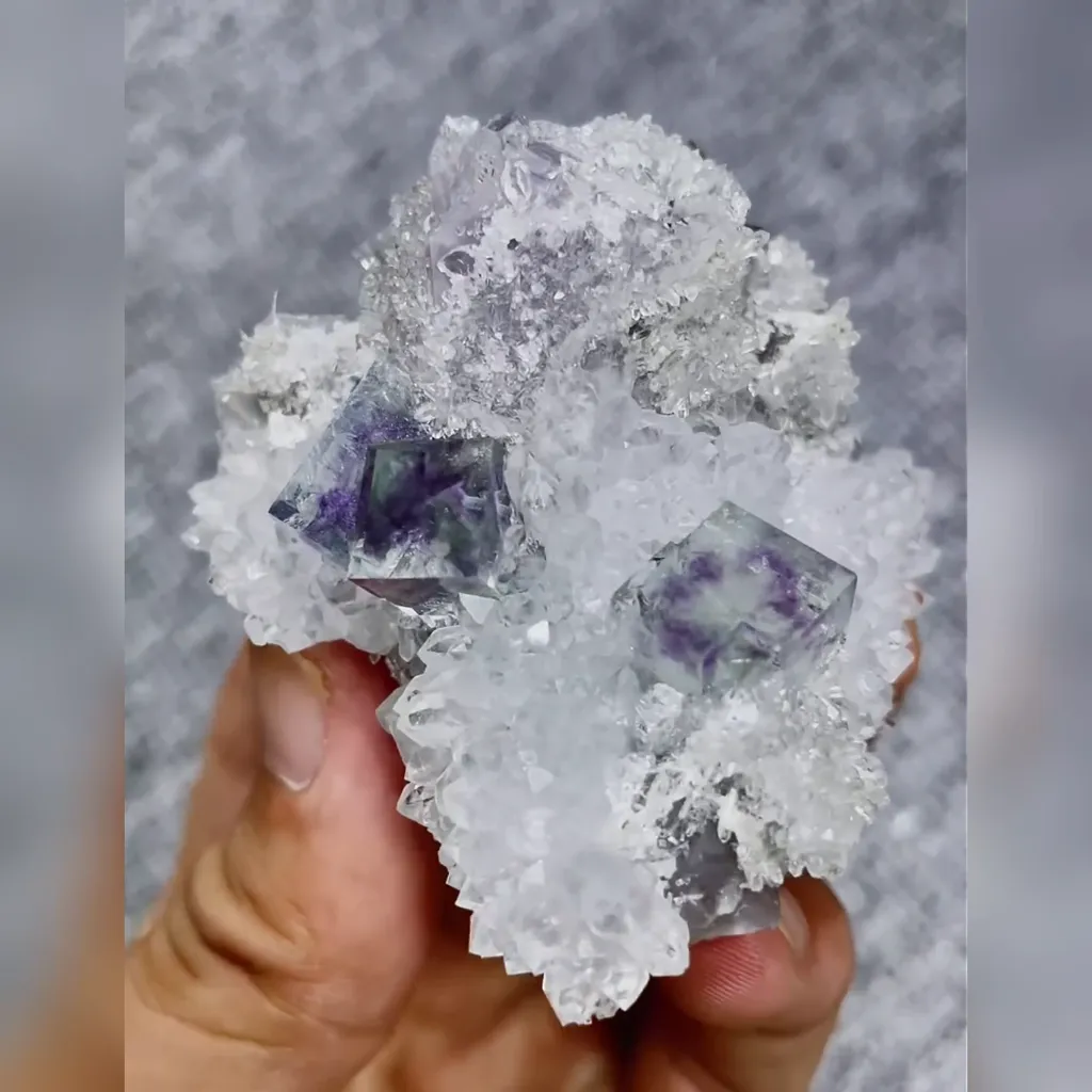 Natural Transparent Purple Phantom Fluorite and Quartz Symbiosis comes from Zhejiang,China 60*65*40MM - image 5