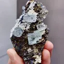 Natural Transparent Qlassy Fluorite and Pyrite coexist, Yindu，Inner Mongolia 50*30*88MM - image 5