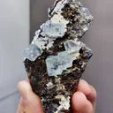 Natural Transparent Qlassy Fluorite and Pyrite coexist, Yindu，Inner Mongolia 50*30*88MM - image 1