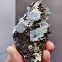 Natural Transparent Qlassy Fluorite and Pyrite coexist, Yindu，Inner Mongolia 50*30*88MM - image 4