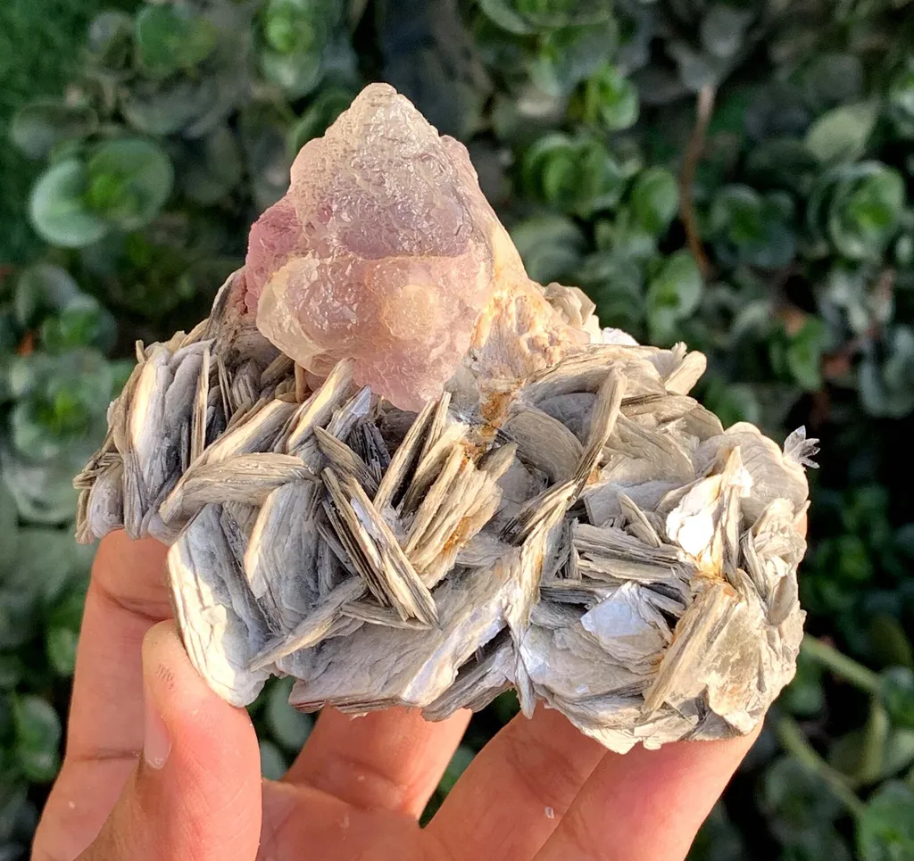 Natural Triangle Bicolor Fluorite Crystal on Muscovite Mica from Pakistan - image 5