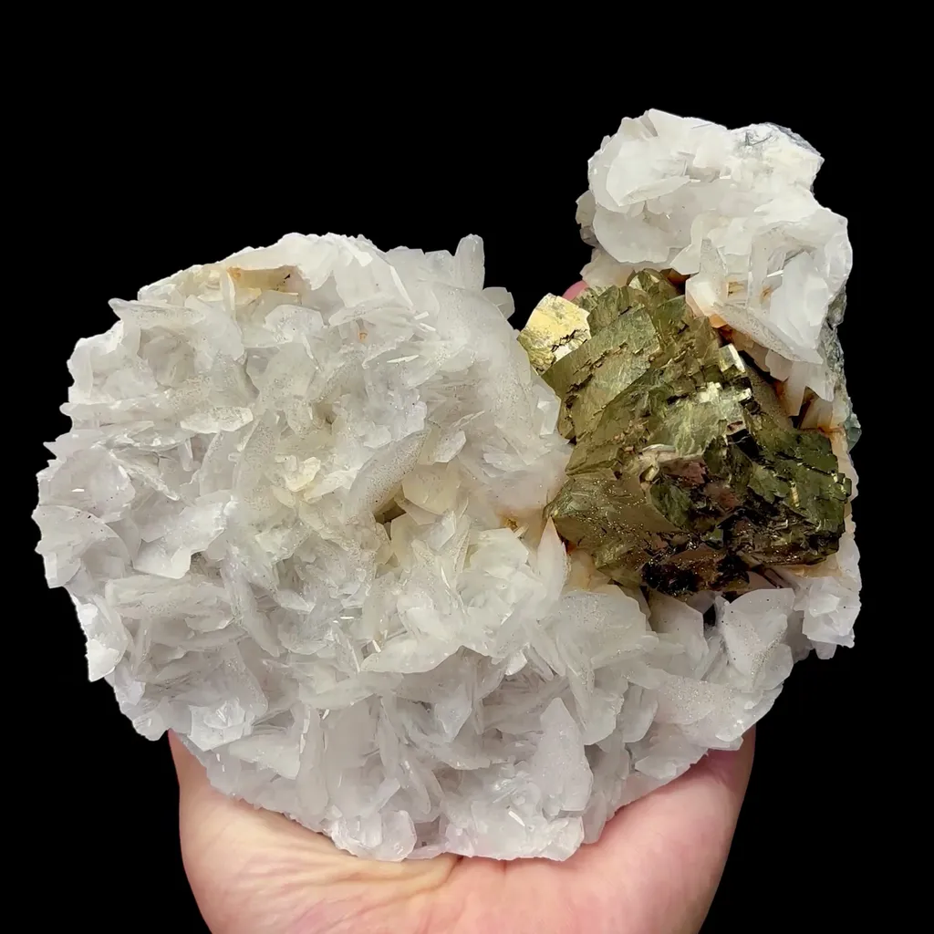 Natural White Flaky Calcite and Pyrite Mineral Specimen,High Quality Specimen,FUJIAN,CHINA(145*125*52mm) image