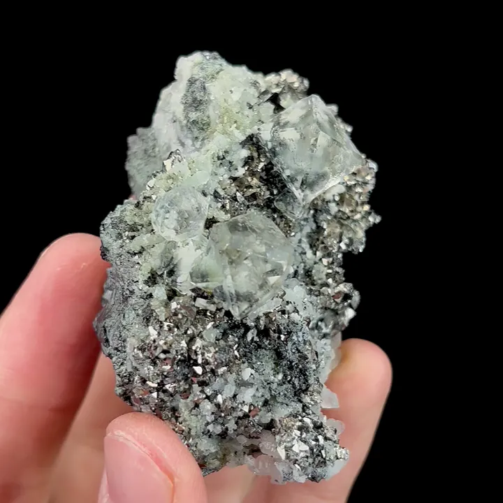 Natural White Transparent Octahedral Fluorite and Arsenopyrite, Mineral Specimen: Inner Mongolia,China (60*40*35MM) - image 3