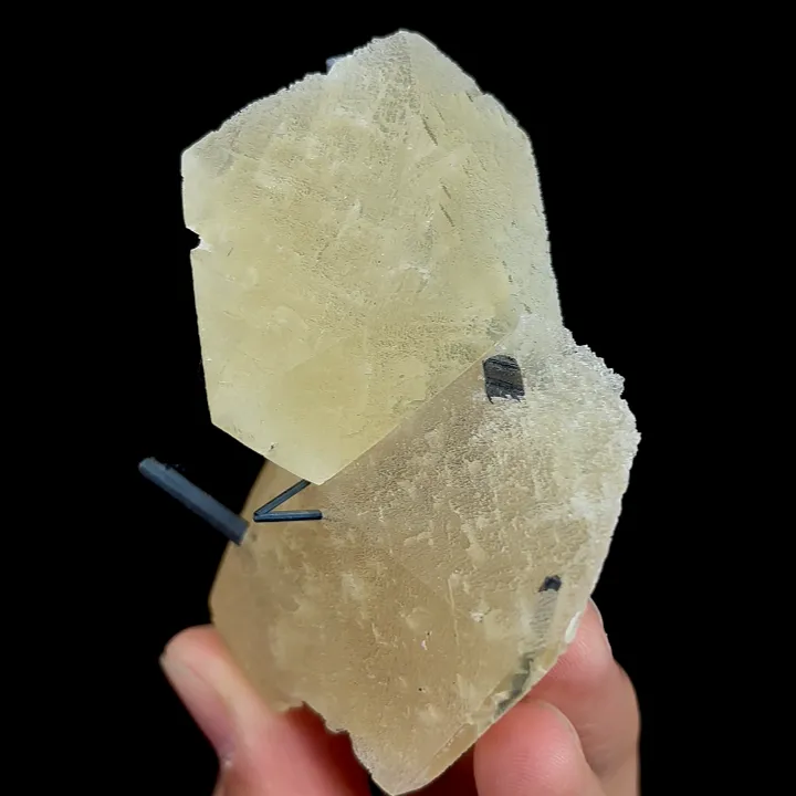 Natural Yellow Calcite and Stibnite, Mineral Specimen:Fujian,China (70*65*35MM) image