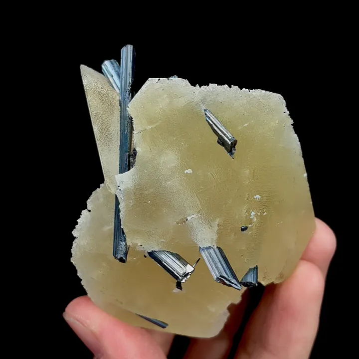 Natural Yellow Calcite and Stibnite, Mineral Specimen:Fujian,China (70*65*35MM) - image 4