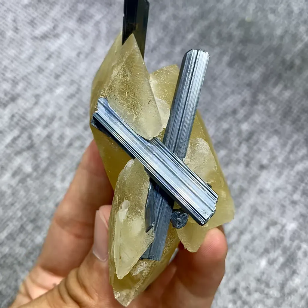 Natural Yellow Calcite and Stibnite Symbiosis comes from Fujian,China 80*50*30MM - image 4