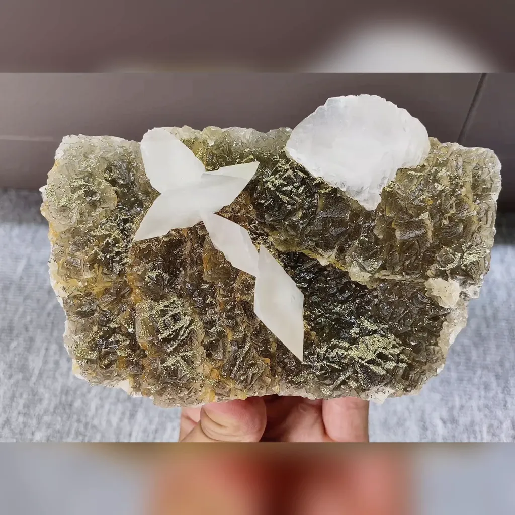 Natural Yellow Fluorite and Calcite and Pyrite Symbiosis comes from Fujian,China 130*85*35MM image