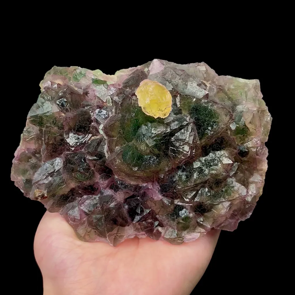 Natural Yellow Spherical Fluorite and Green Purple Octahedral Fluorite Mineral Specimen,High Quality Specimen,ZHEJIANG,CHINA(130*100*53mm) image