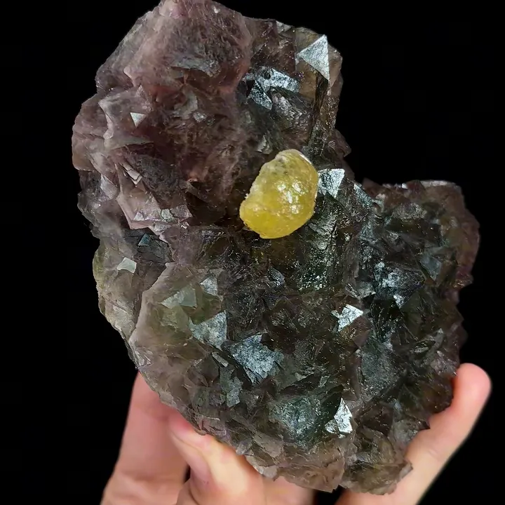 Natural Yellow Spherical Fluorite and Purple Fluorite, Mineral Specimen:Zhejiang,China (130*95*50MM) image