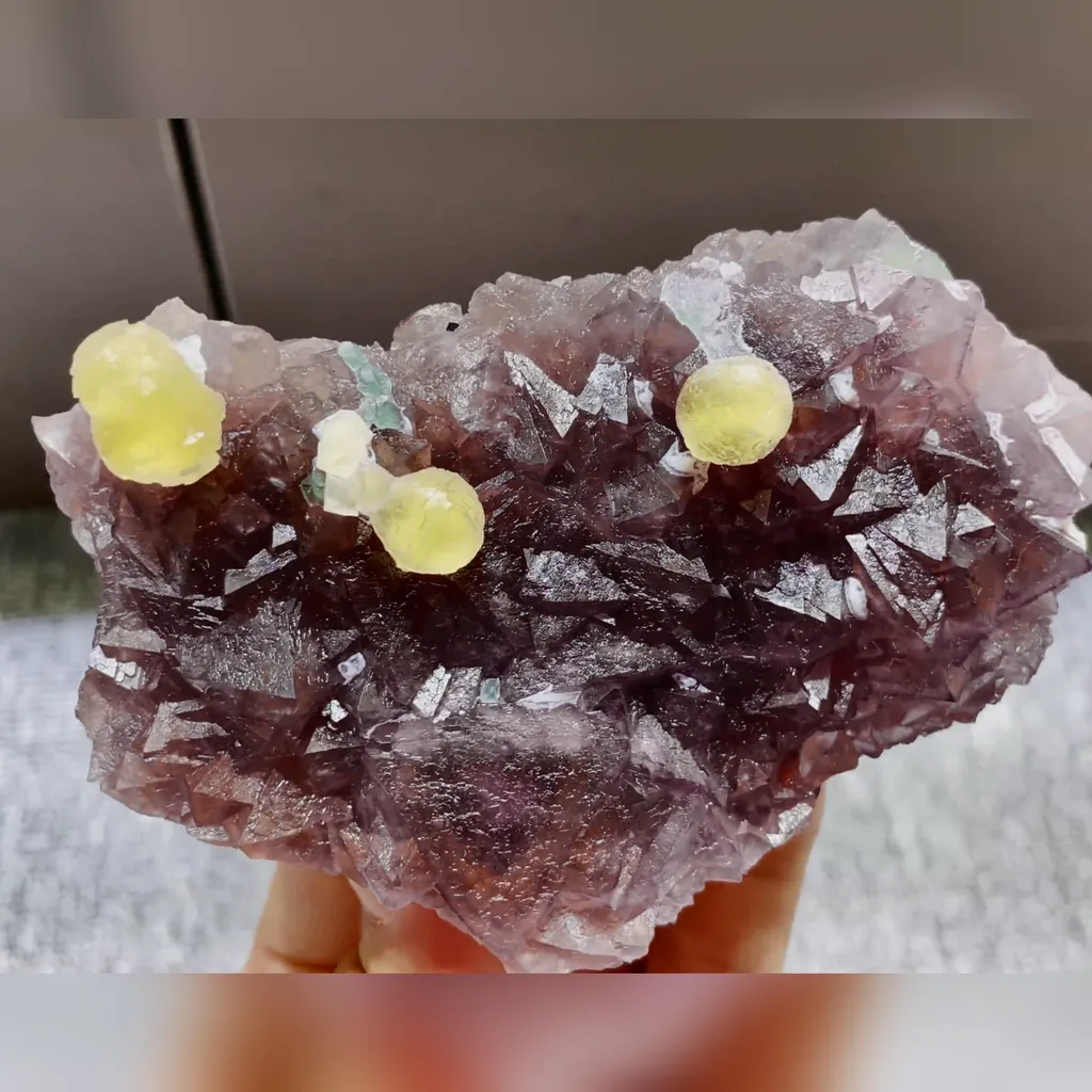 Natural Yellow Spherical Fluorite and Purple Octahedral Fluorite Symbiosis comes from Zhejiang,China 110*70*30MM - image 3