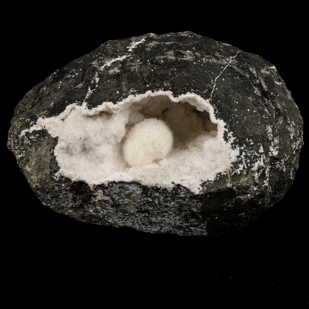 Okenite Big Puffballs Inside Chalcedony Geode Natural Mineral Specimen image