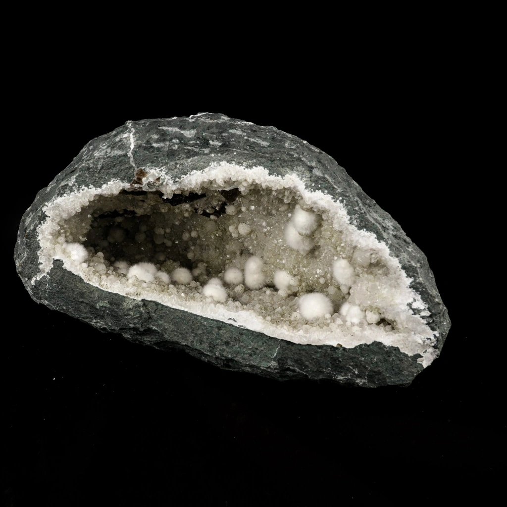 Okenite Big Puffballs Inside Chalcedony Geode Natural Mineral Specimen image