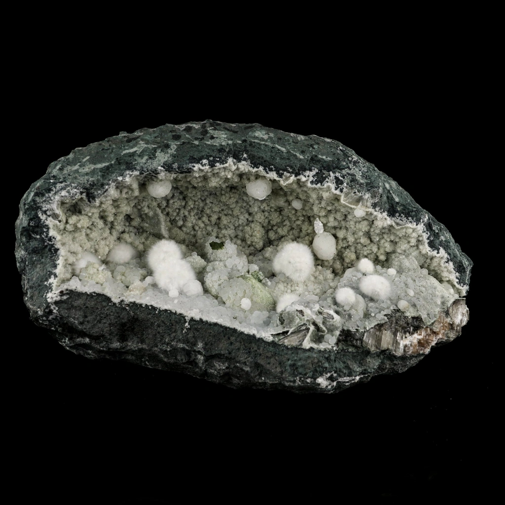 Okenite Big Puffballs Inside Chalcedony Geode Natural Mineral Specimen image