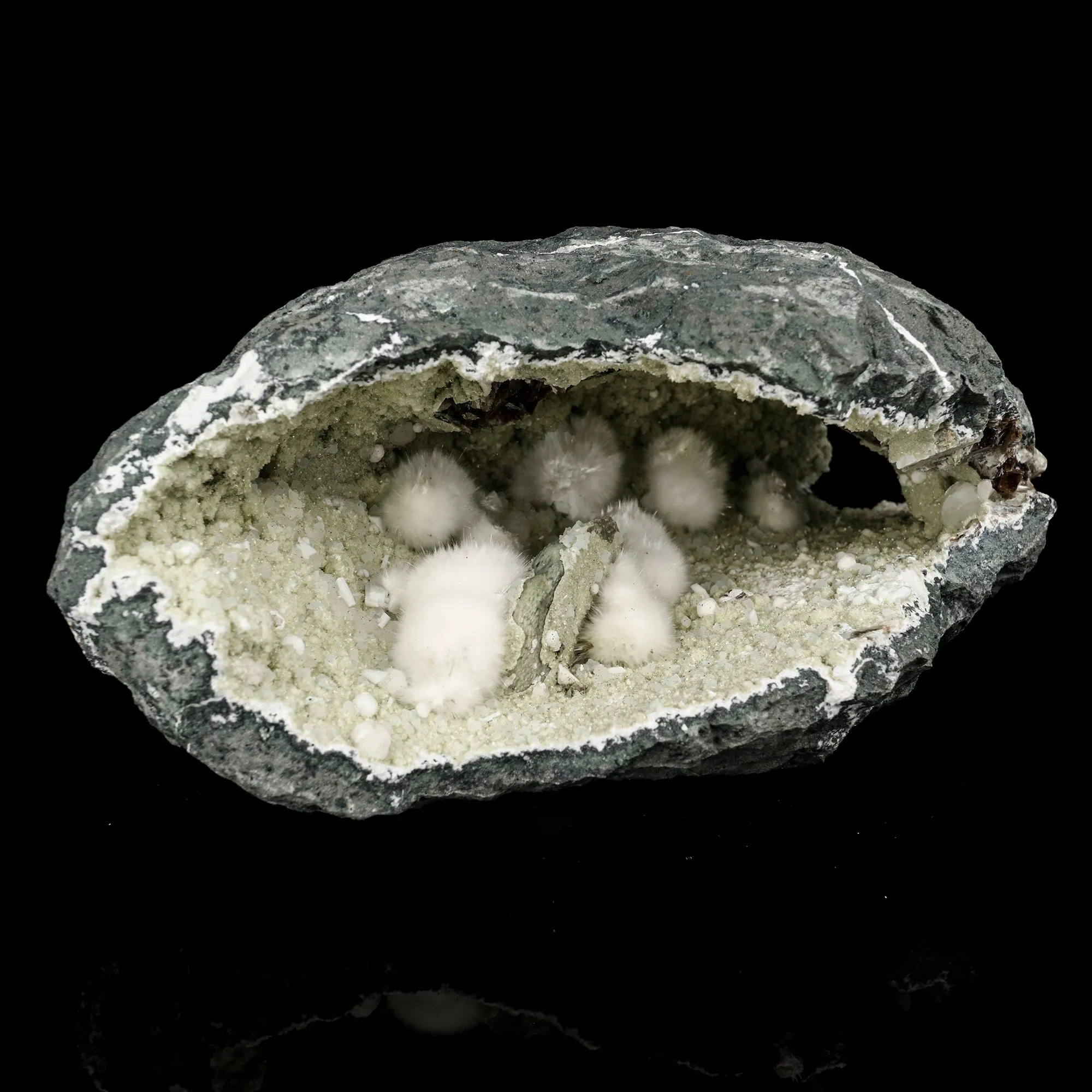 Okenite Big Puffballs Inside Chalcedony Geode Natural Mineral Specimen - image 3