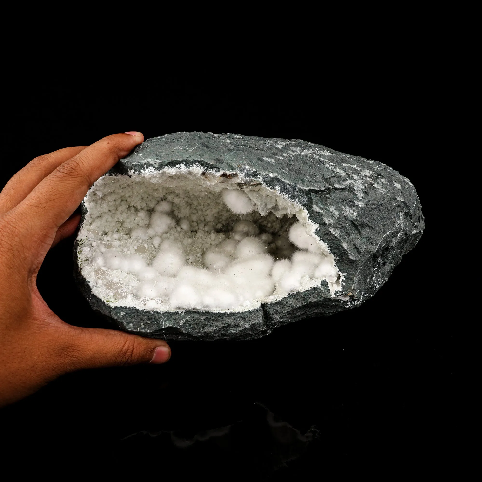 Okenite Big Puffballs Inside Chalcedony Geode Natural Mineral Specimen - image 5