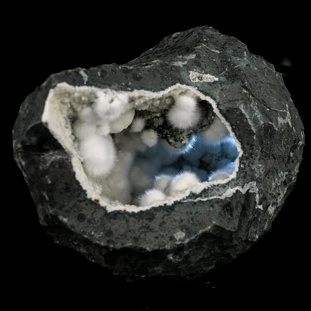 Okenite Big Puffballs Inside Chalcedony Geode Natural Mineral Specimen - image 2