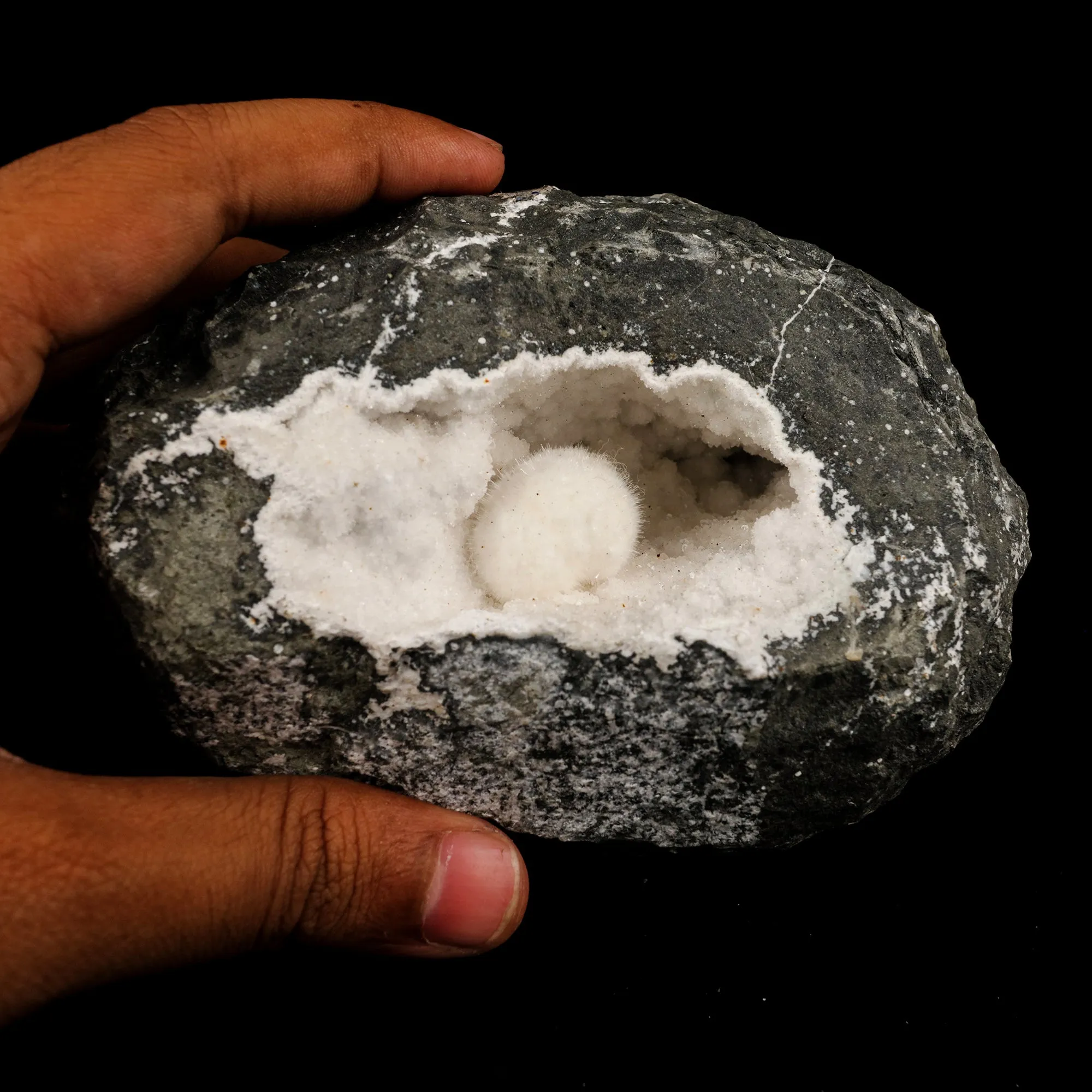 Okenite Big Puffballs Inside Chalcedony Geode Natural Mineral Specimen - image 4