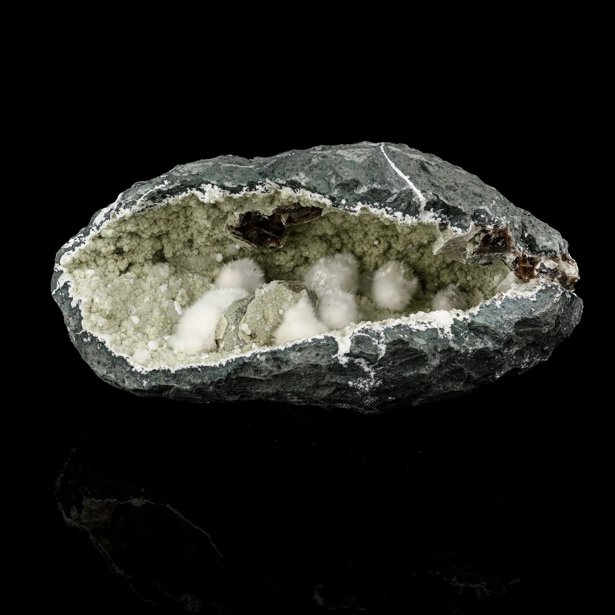 Okenite Big Puffballs Inside Chalcedony Geode Natural Mineral Specimen - image 1