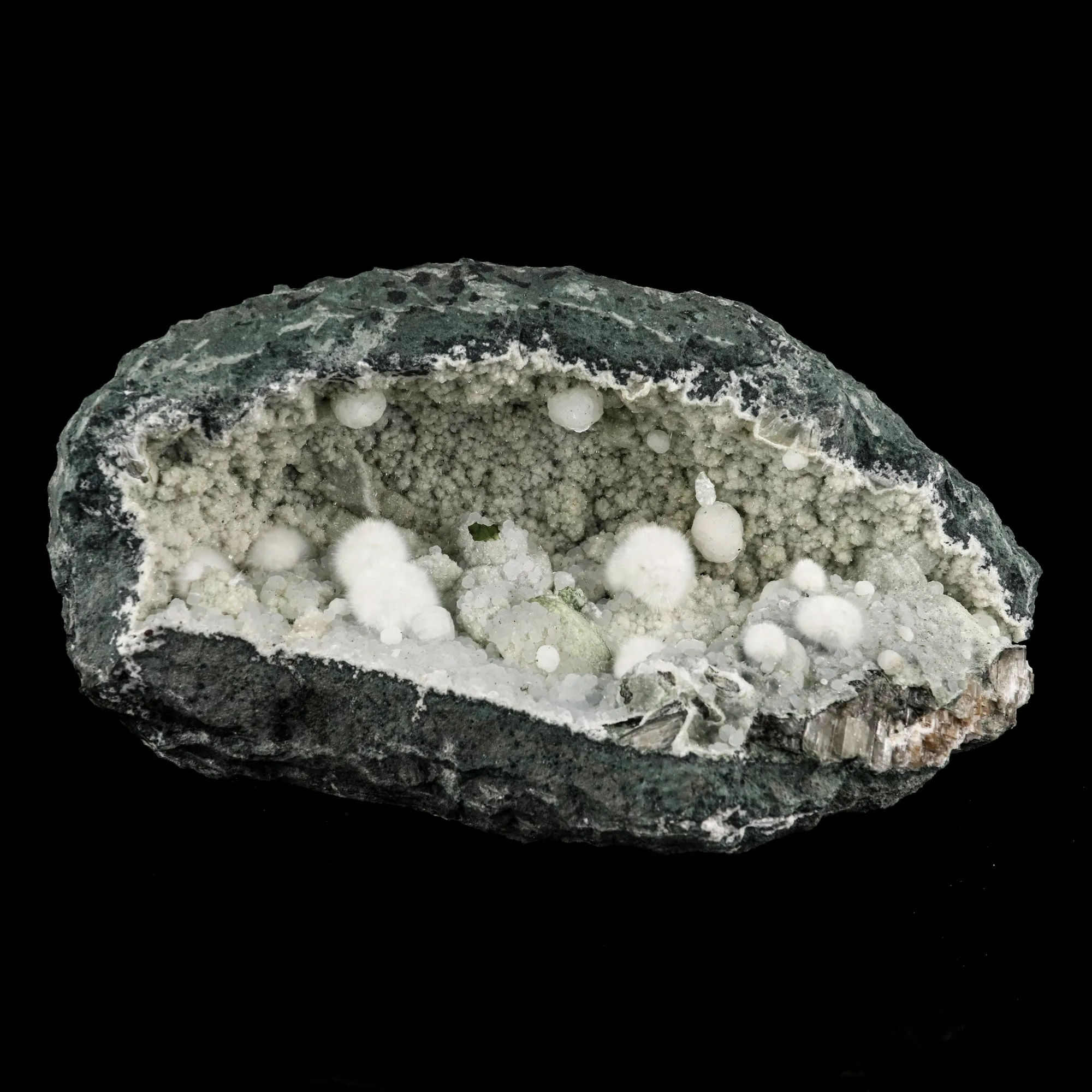 Okenite Big Puffballs Inside Chalcedony Geode Natural Mineral Specimen - image 2