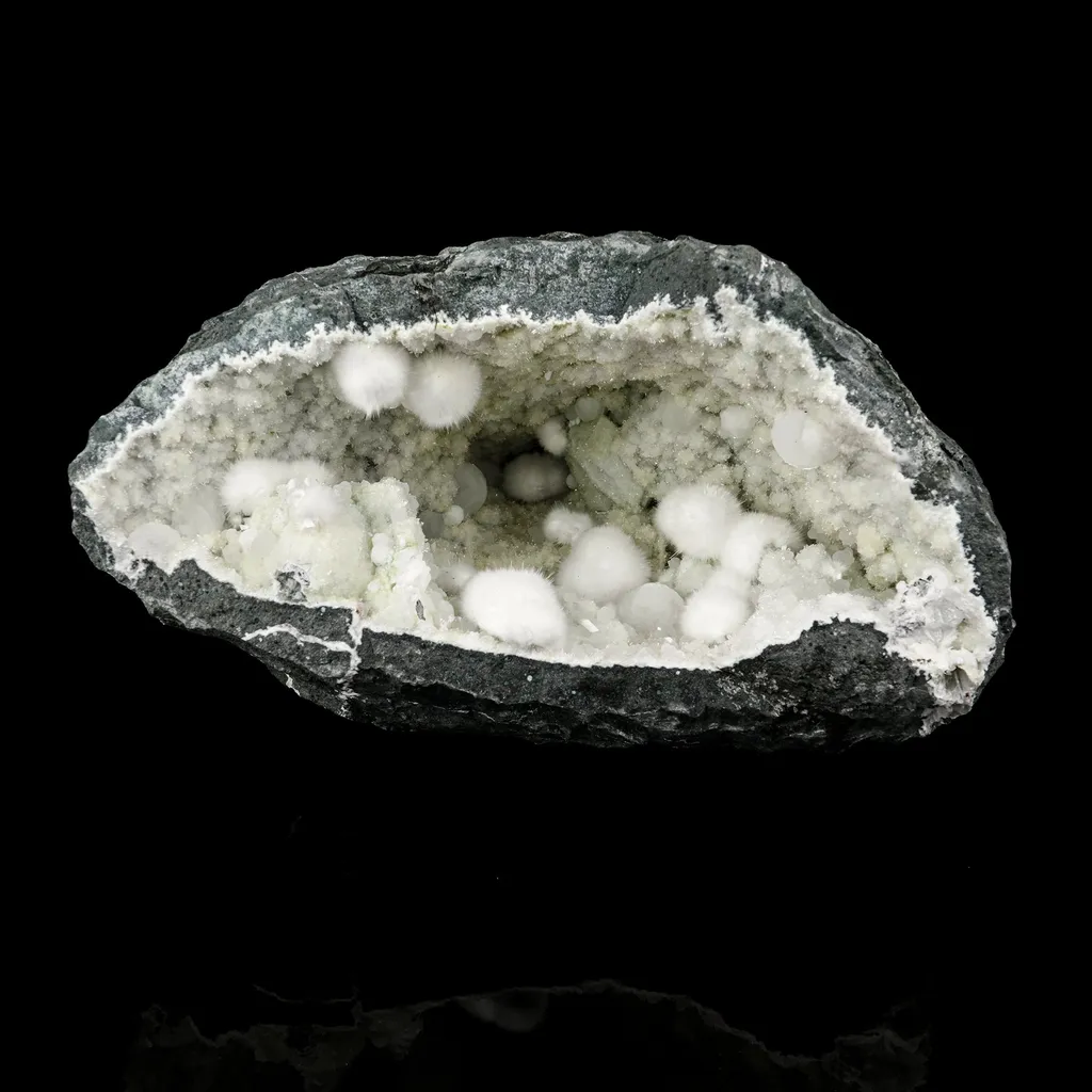 Okenite Big Puffballs Inside Chalcedony Geode Natural Mineral Specimen image