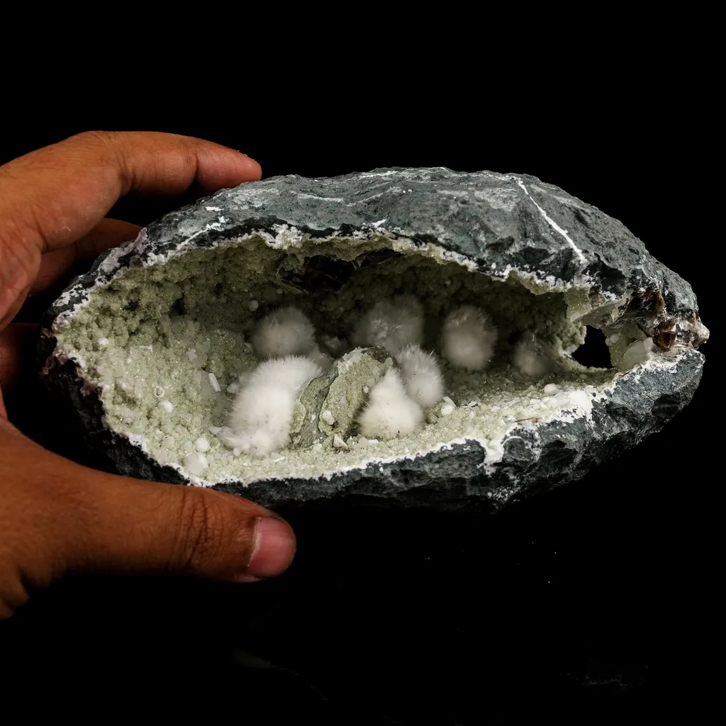 Okenite Big Puffballs Inside Chalcedony Geode Natural Mineral Specimen - image 5