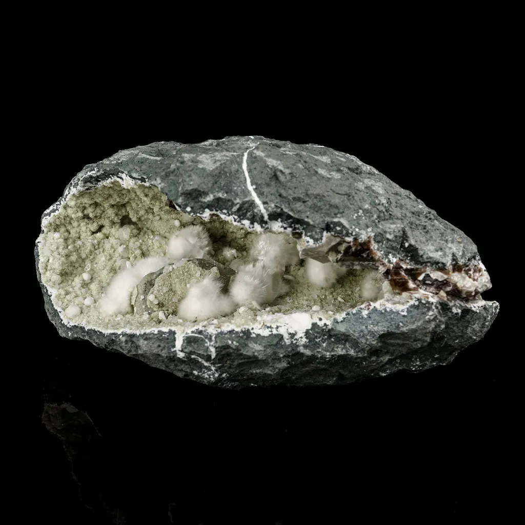 Okenite Big Puffballs Inside Chalcedony Geode Natural Mineral Specimen - image 2