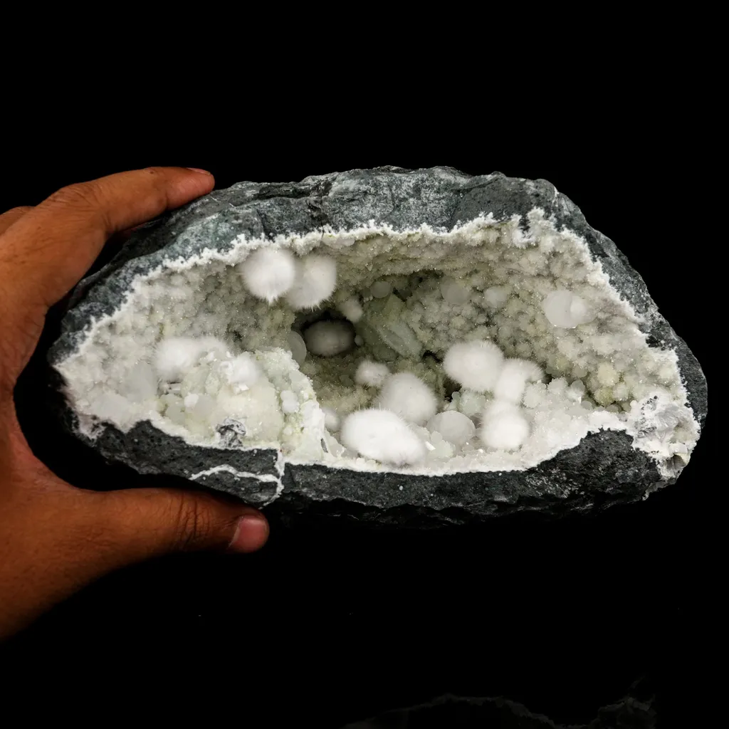 Okenite Big Puffballs Inside Chalcedony Geode Natural Mineral Specimen - image 5
