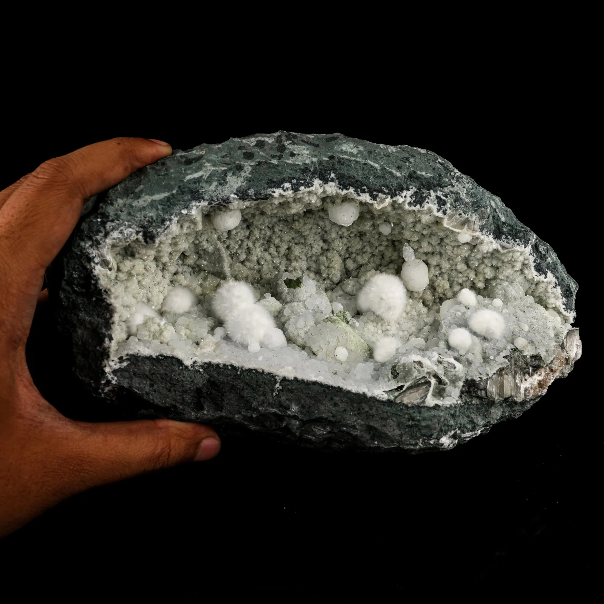 Okenite Big Puffballs Inside Chalcedony Geode Natural Mineral Specimen - image 5