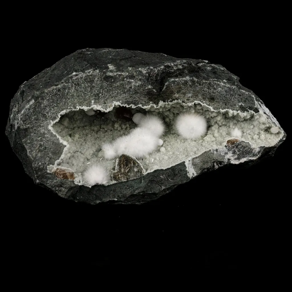 Okenite Big Puffballs Inside Chalcedony Geode Natural Mineral Specimen image