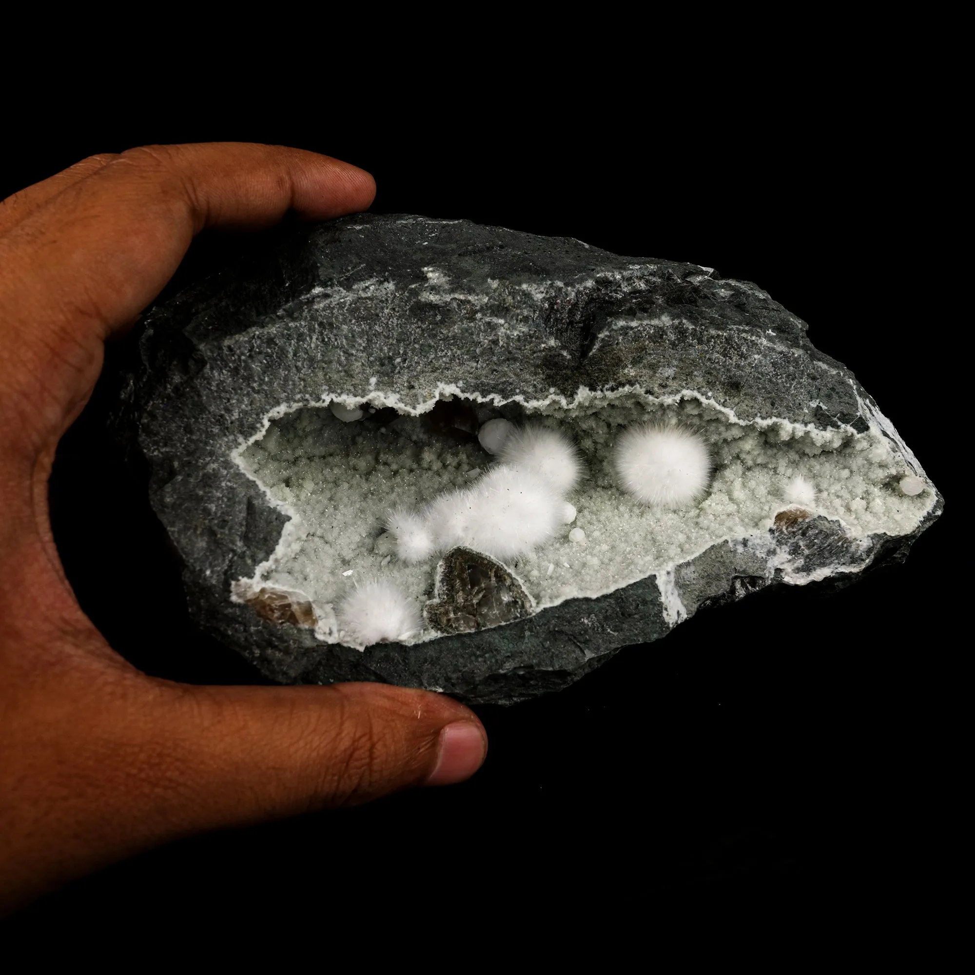 Okenite Big Puffballs Inside Chalcedony Geode Natural Mineral Specimen - image 4