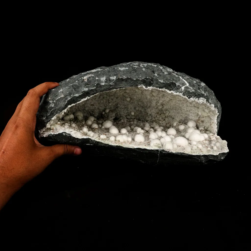 Okenite Big Puffballs Inside Chalcedony Geode Natural Mineral Specimen - image 4