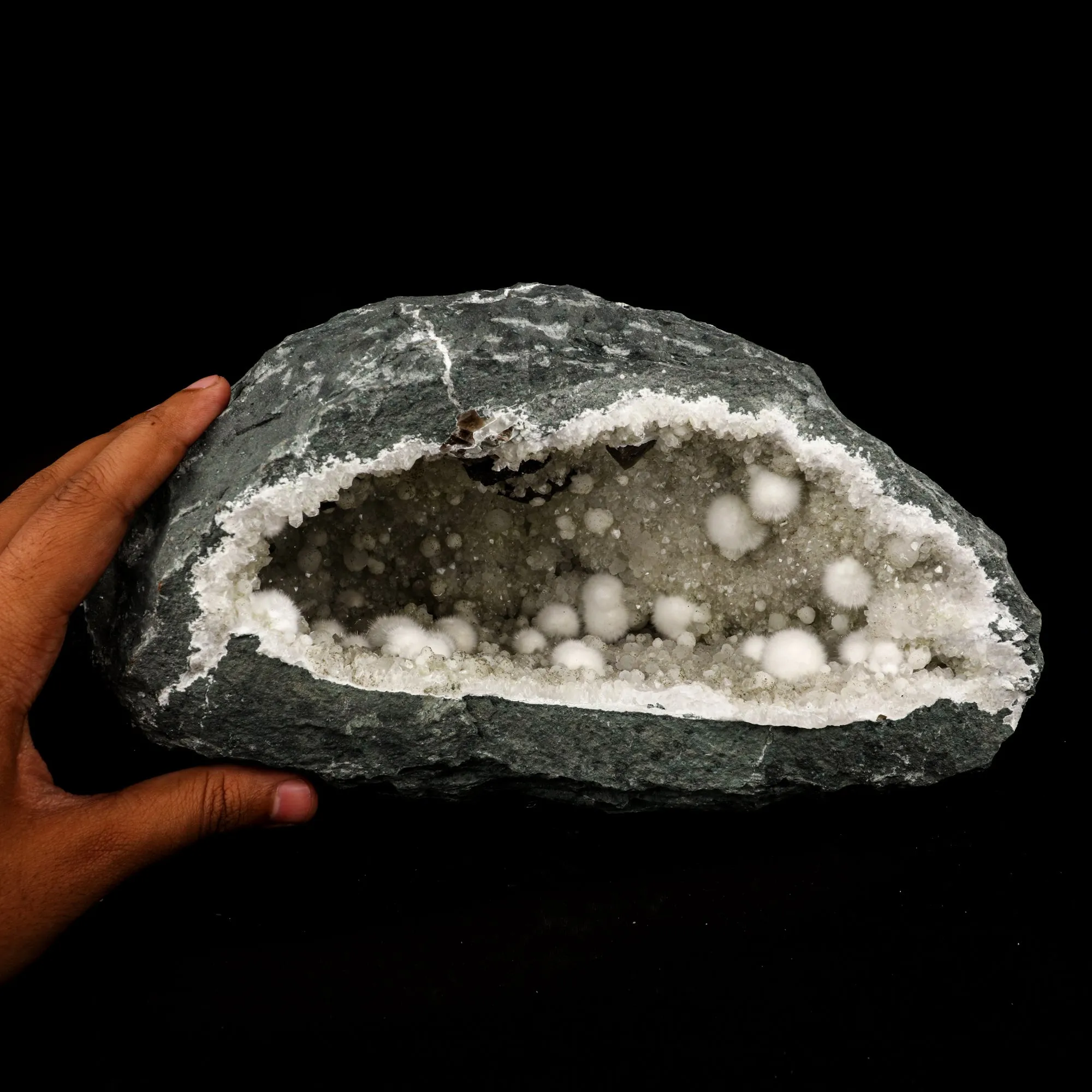Okenite Big Puffballs Inside Chalcedony Geode Natural Mineral Specimen - image 4