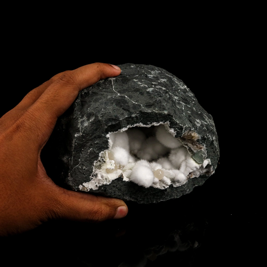 Okenite Big Puffballs Inside Geode Natural Mineral Specimen - image 5
