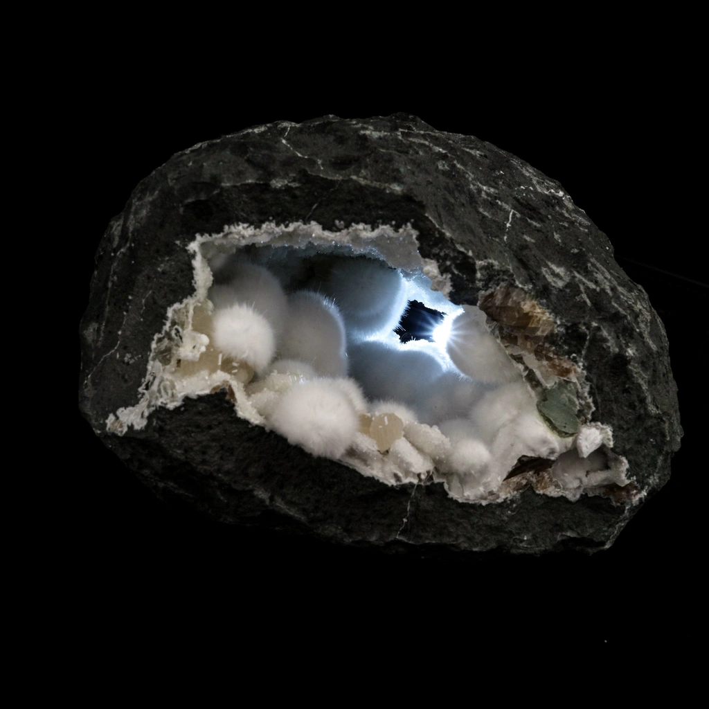 Okenite Big Puffballs Inside Geode Natural Mineral Specimen image