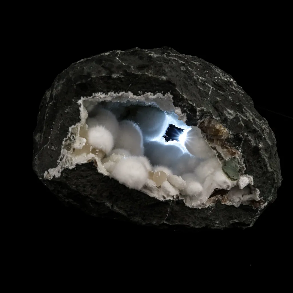 Okenite Big Puffballs Inside Geode Natural Mineral Specimen image