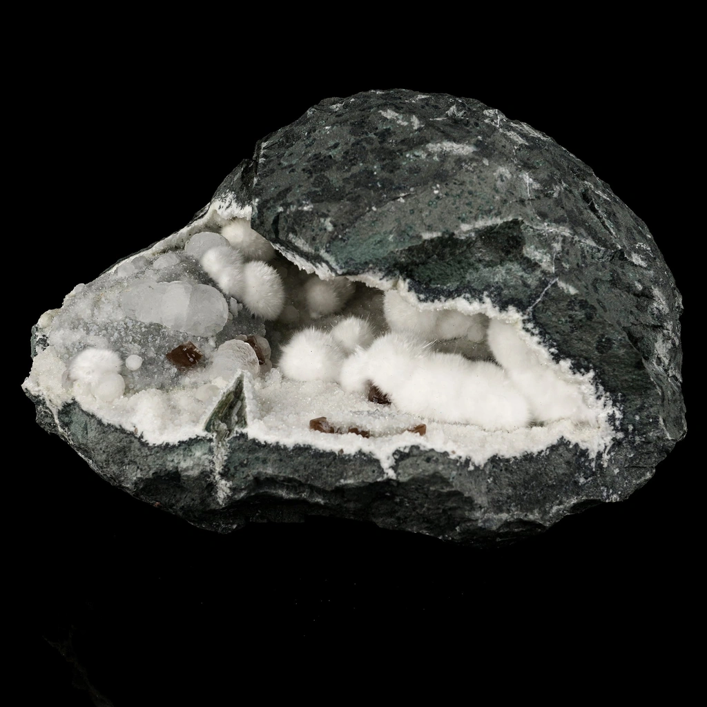 Okenite Big Puffballs with Calcite Geode Natural Mineral Specimen - image 2