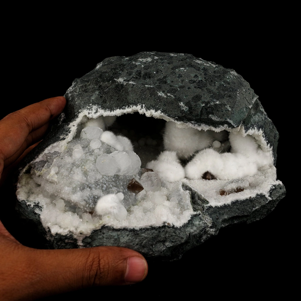 Okenite Big Puffballs with Calcite Geode Natural Mineral Specimen - image 6