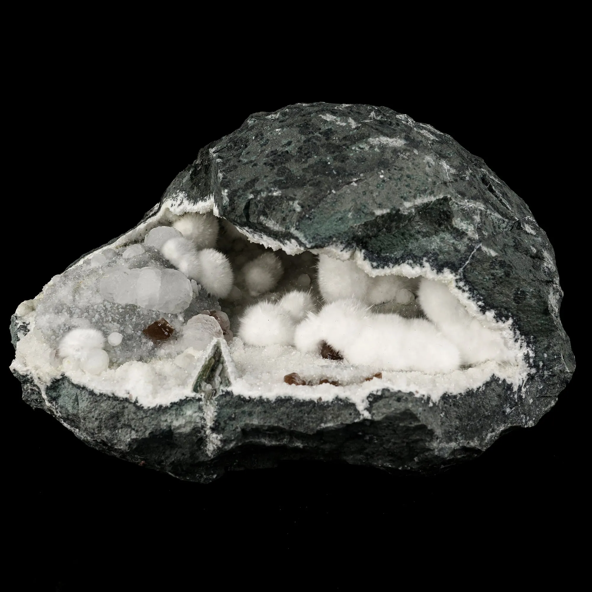 Okenite Big Puffballs with Calcite Geode Natural Mineral Specimen - image 5
