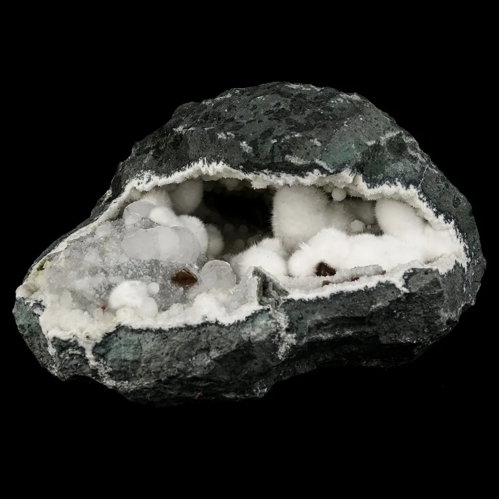 Okenite Big Puffballs with Calcite Geode Natural Mineral Specimen image