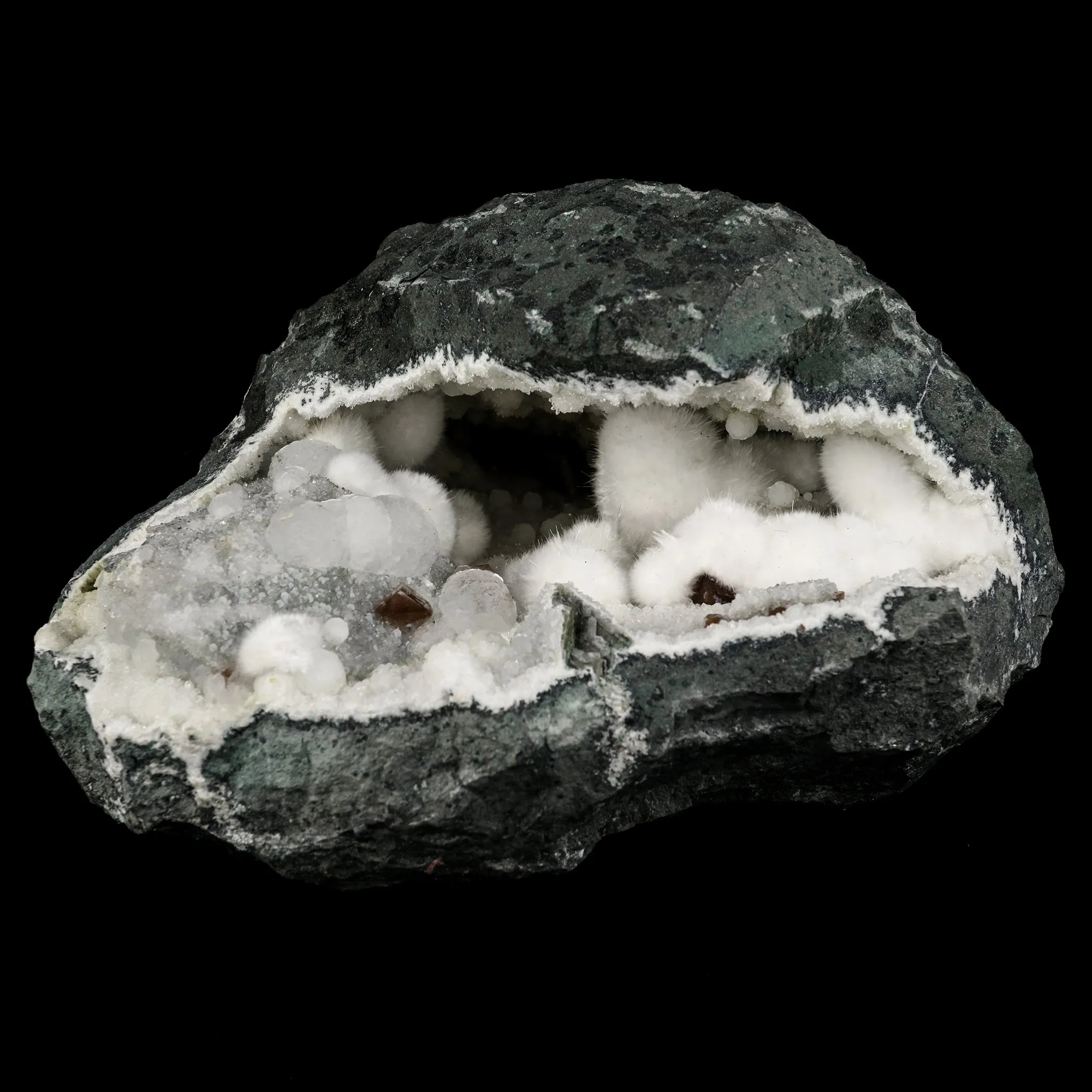 Okenite Big Puffballs with Calcite Geode Natural Mineral Specimen - image 1