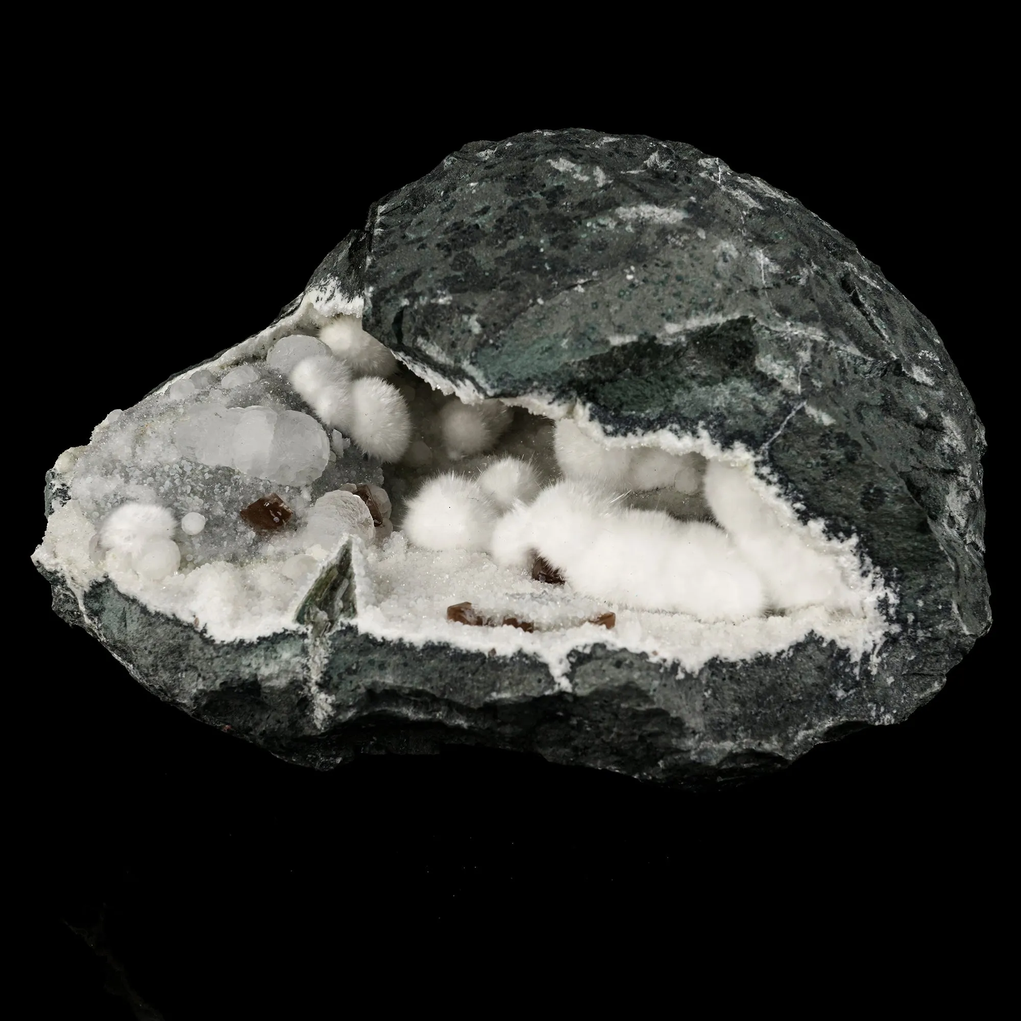 Okenite Big Puffballs with Calcite Geode Natural Mineral Specimen - image 2