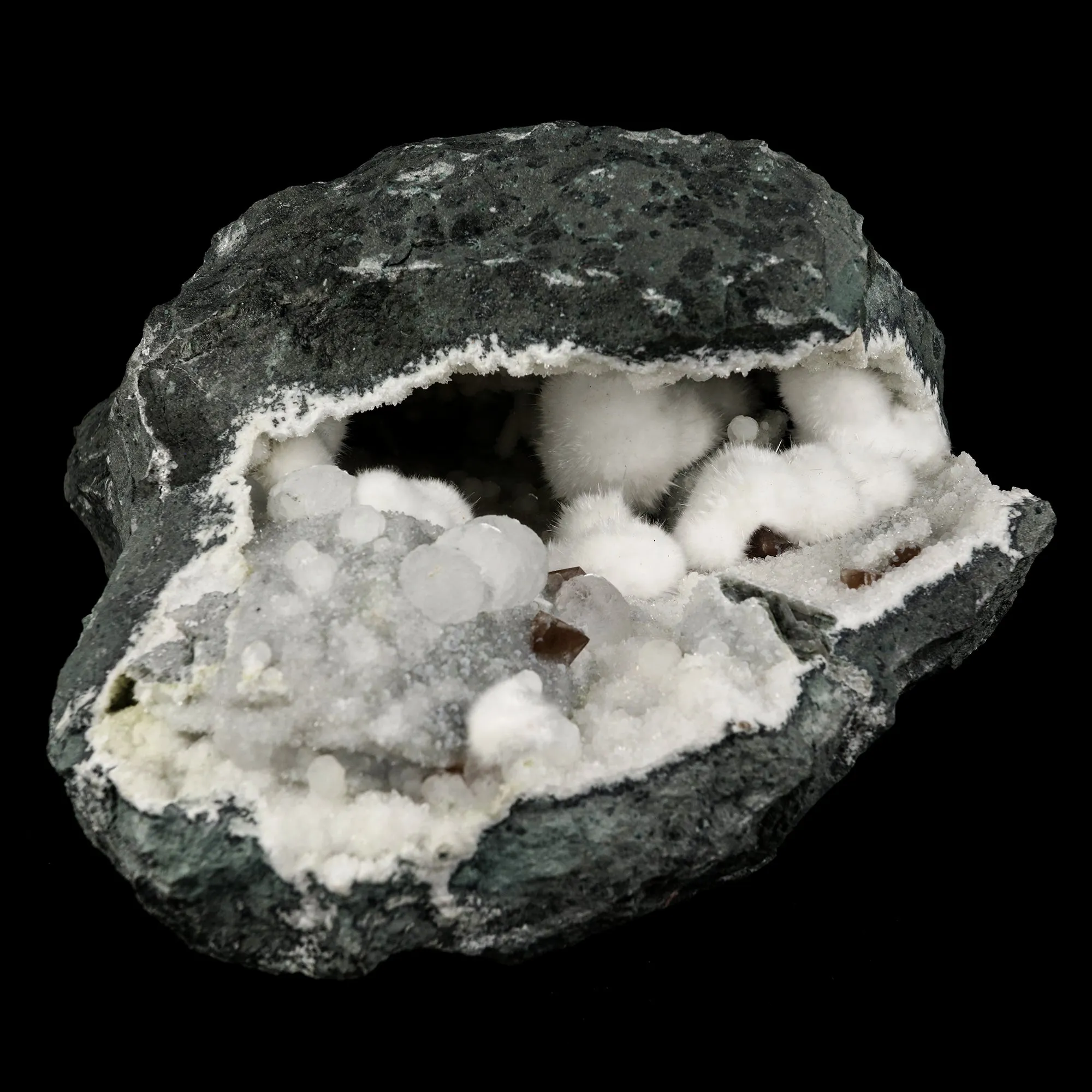 Okenite Big Puffballs with Calcite Geode Natural Mineral Specimen - image 4