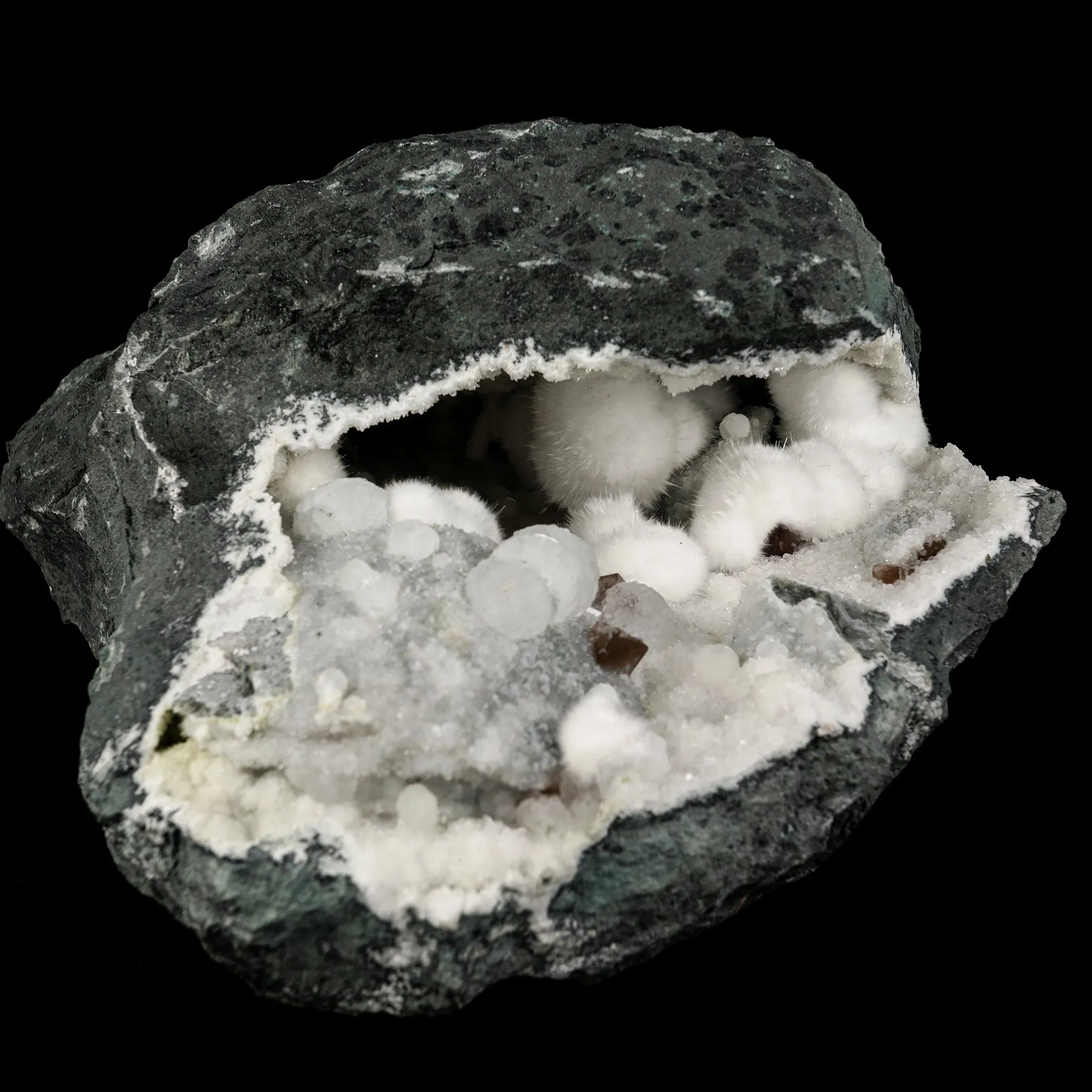 Okenite Big Puffballs with Calcite Geode Natural Mineral Specimen - image 3