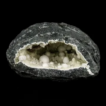 Okenite Big Puffballs with Calcite & Gyrolite inside Geode Natural Mineral Specimen