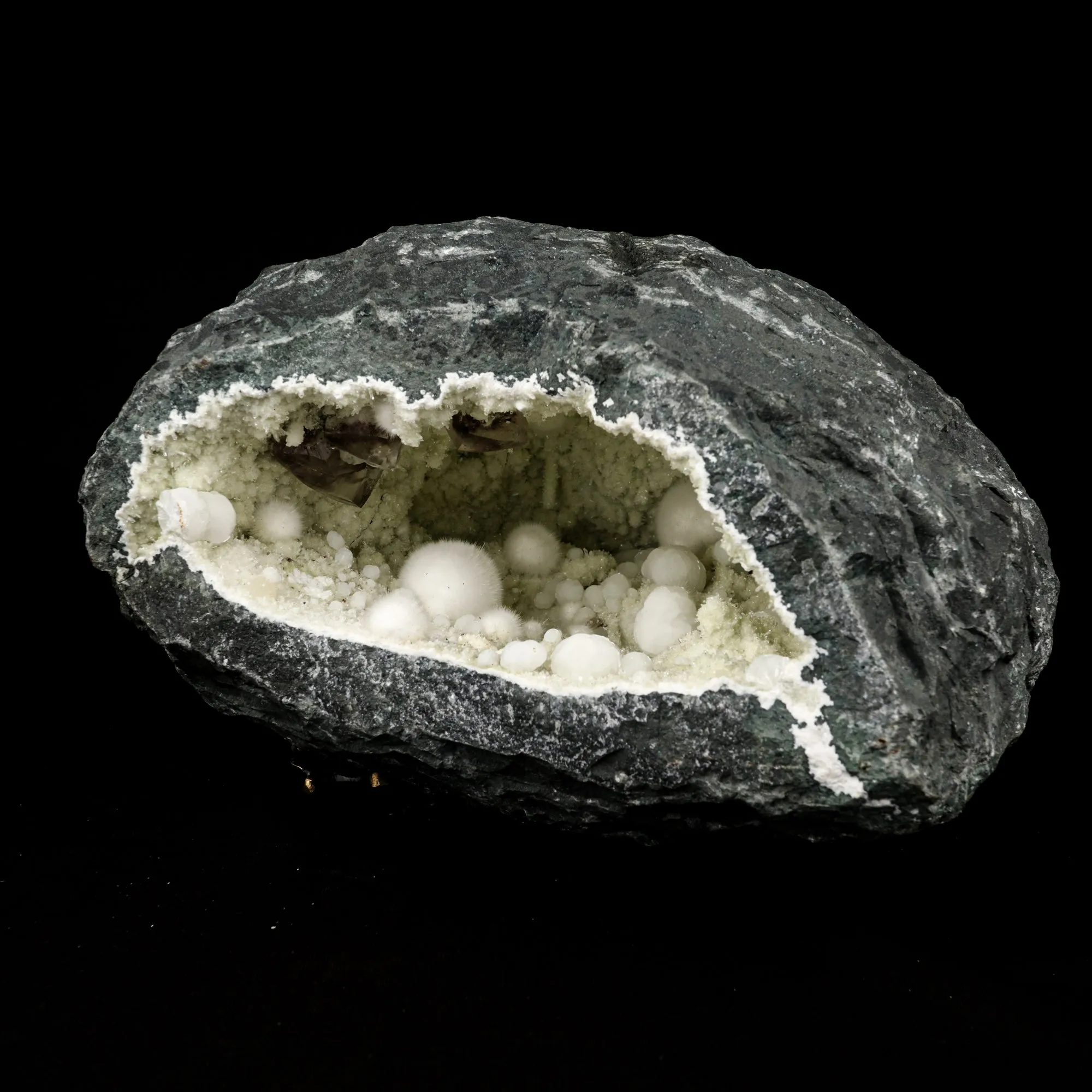 Okenite Big Puffballs with Calcite & Gyrolite inside Geode Natural Mineral Specimen - image 2